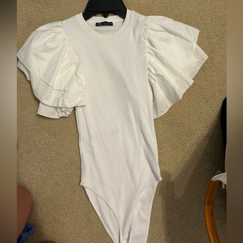Zara Ruffle Sleeve White Bodysuit
